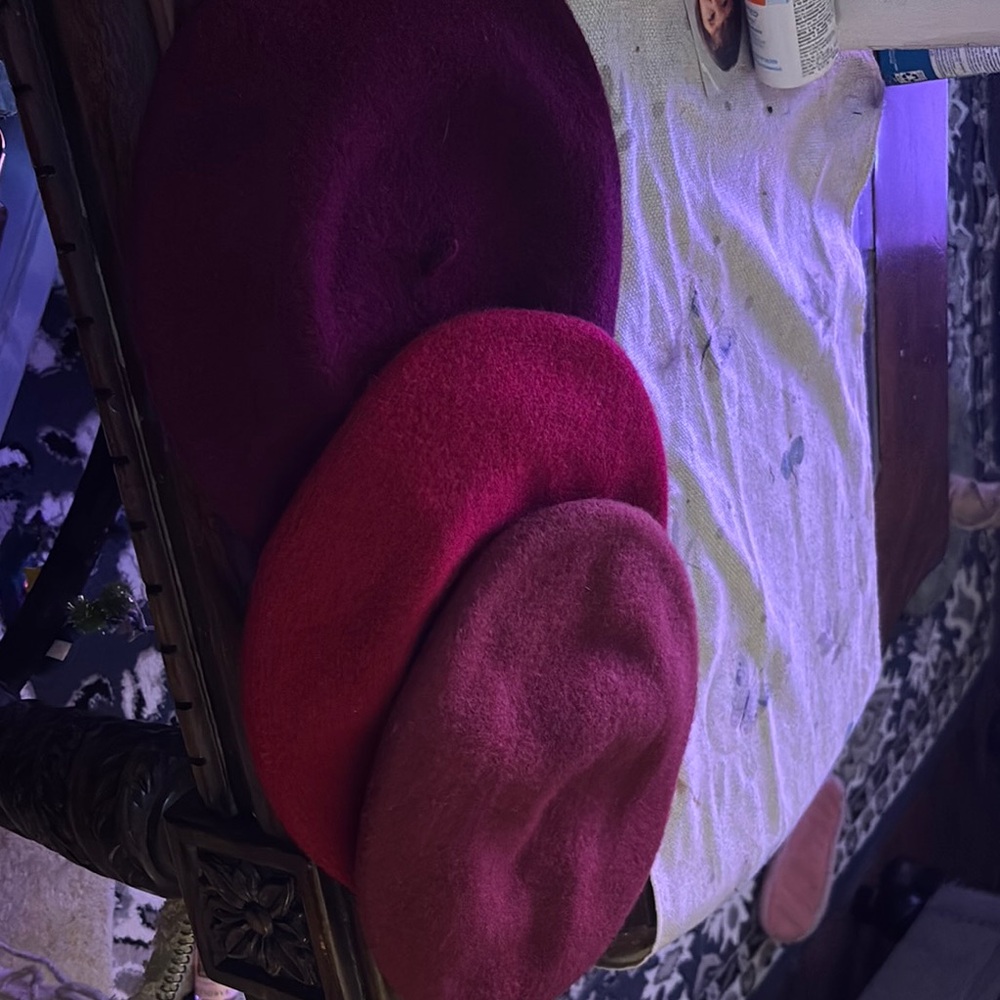 Set of Three Red and Pink Berets